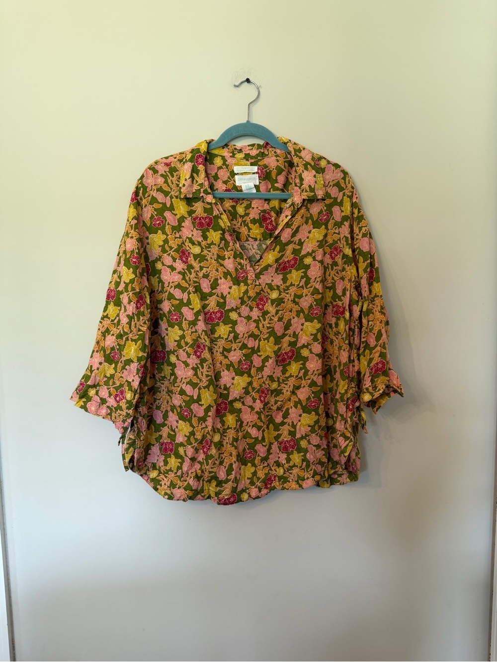 European linen mixed floral print popover top size 2XL